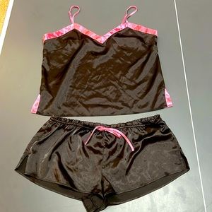 NWOT Pajamagram Dreamy Satin Short Set Black & pink Pajamas